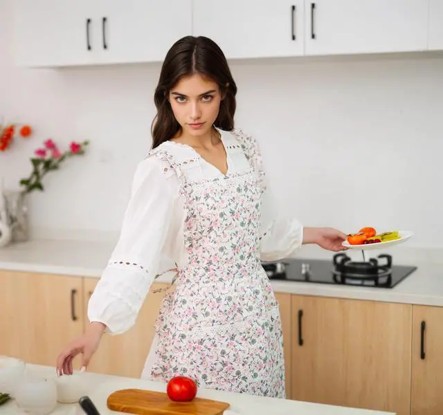 Alt view image 2 of 6 - Funny Aprons for Women with Pockets, Kitchen Cooking Grilling Bbq Cute Chef Apron, Mothers Day Birthday Gifts for Women (White/Floral)