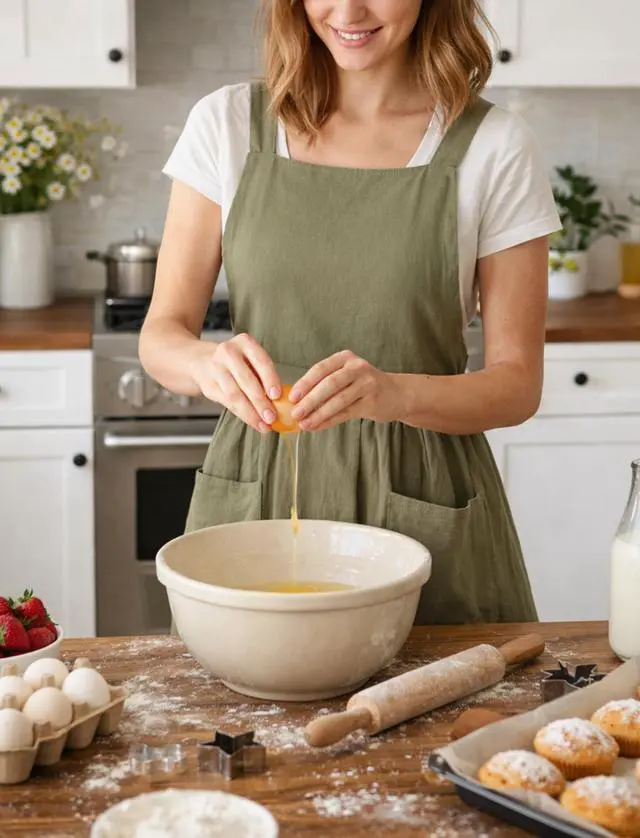 Alt view image 3 of 7 - Cotton Linen Pinafore Apron Dress for Women with Pockets Cute Art Chef Aprons for Kitchen Baking Gardening Painting (Olive Green)