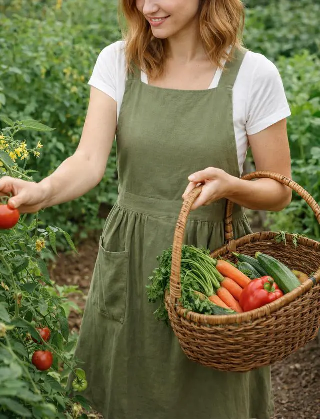 Alt view image 2 of 7 - Cotton Linen Pinafore Apron Dress for Women with Pockets Cute Art Chef Aprons for Kitchen Baking Gardening Painting (Olive Green)