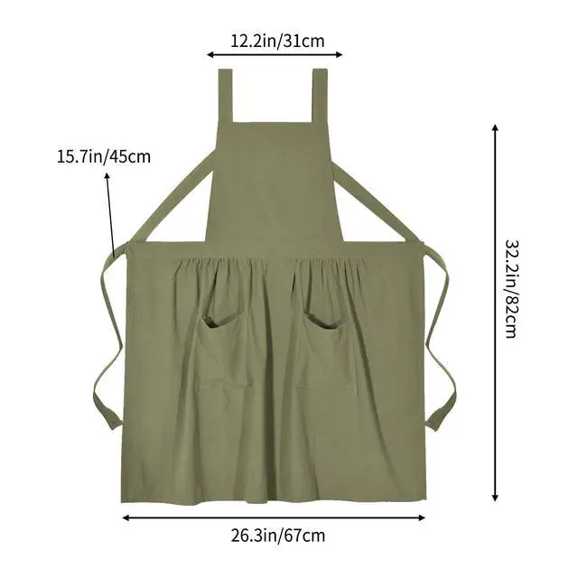 Alt view image 5 of 7 - Cotton Linen Pinafore Apron Dress for Women with Pockets Cute Art Chef Aprons for Kitchen Baking Gardening Painting (Olive Green)