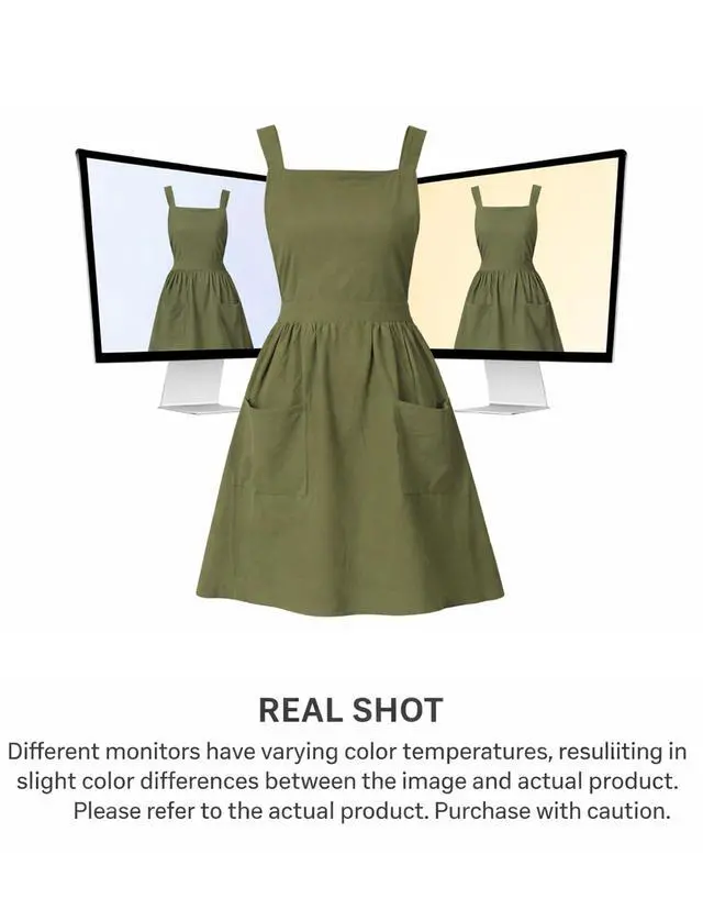 Alt view image 7 of 7 - Cotton Linen Pinafore Apron Dress for Women with Pockets Cute Art Chef Aprons for Kitchen Baking Gardening Painting (Olive Green)