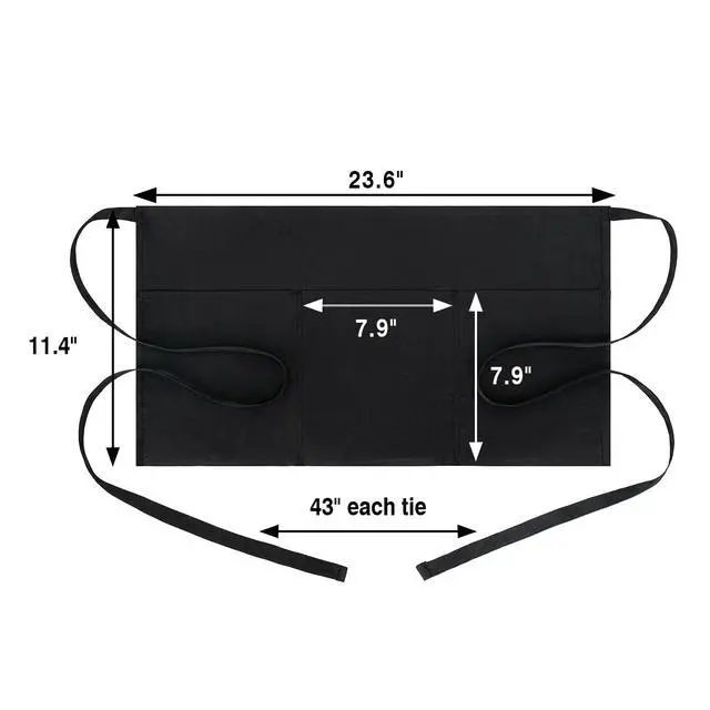 Alt view image 6 of 7 - 4 Pack Waitress Apron With 3 Pockets-Black Server Aprons-Waiter Short Half Waist Servers Apron