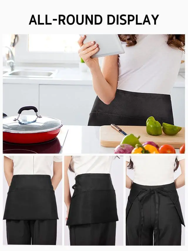 Alt view image 6 of 6 - 3 Pack Server Aprons with 3 Pockets, Waterdrop Resistant Waitress Waiter Waist Apron, 11.5-inch Black