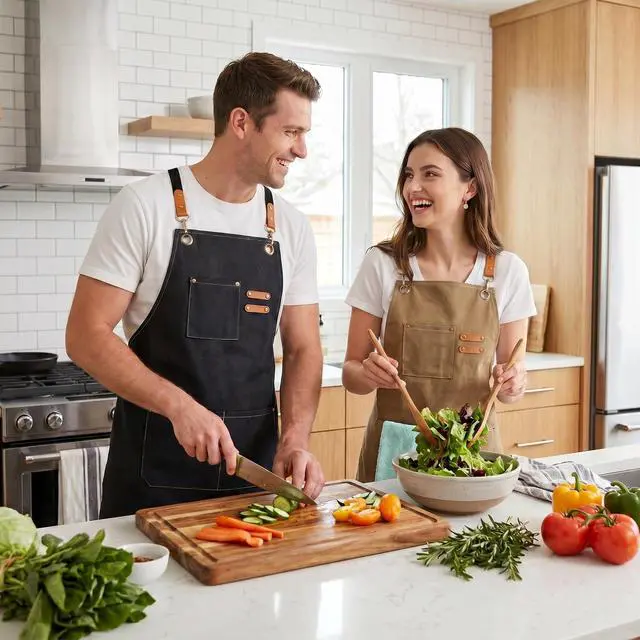 Alt view image 2 of 7 - Chef Apron, Cotton Canvas Cross Back Apron with Pockets for Women and Men,Adjustable Strap and Large Pockets Apron,Kitchen Cooking Baking Bib Apron