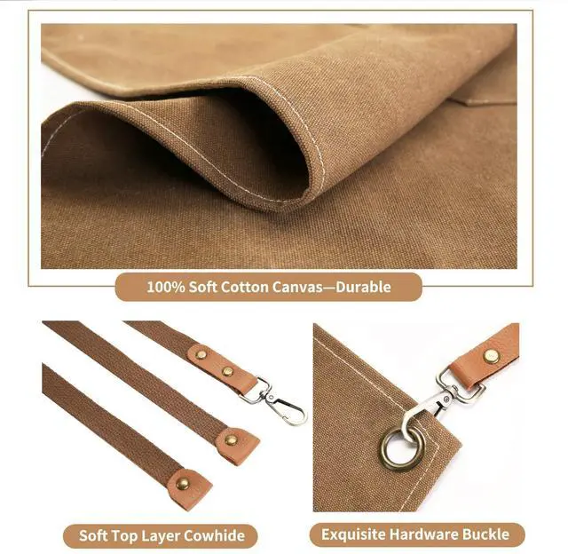 Alt view image 4 of 7 - Chef Apron, Cotton Canvas Cross Back Apron with Pockets for Women and Men,Adjustable Strap and Large Pockets Apron,Kitchen Cooking Baking Bib Apron