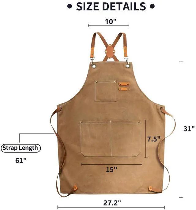 Alt view image 6 of 7 - Chef Apron, Cotton Canvas Cross Back Apron with Pockets for Women and Men,Adjustable Strap and Large Pockets Apron,Kitchen Cooking Baking Bib Apron