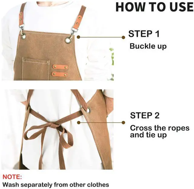 Alt view image 7 of 7 - Chef Apron, Cotton Canvas Cross Back Apron with Pockets for Women and Men,Adjustable Strap and Large Pockets Apron,Kitchen Cooking Baking Bib Apron