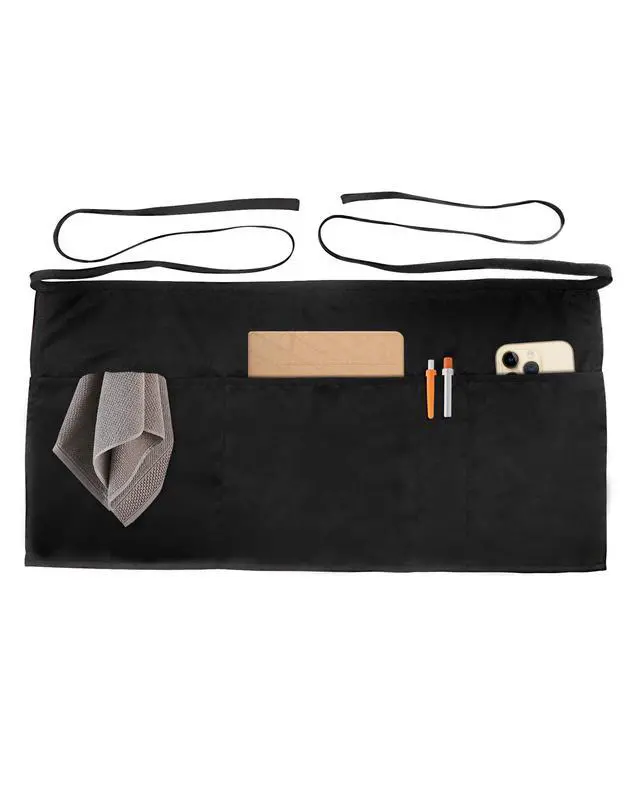 Main image of Server Aprons with 4 Pockets, Unisex Waitress Waiter Waist Apron for Women and Man Half Black 11.5''