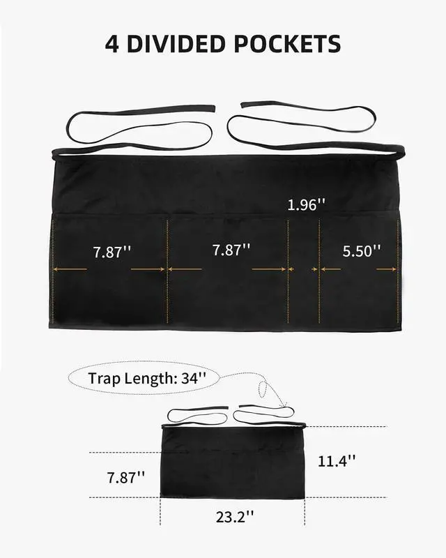 Alt view image 6 of 7 - Server Aprons with 4 Pockets, Unisex Waitress Waiter Waist Apron for Women and Man Half Black 11.5''