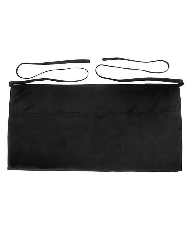 Alt view image 7 of 7 - Server Aprons with 4 Pockets, Unisex Waitress Waiter Waist Apron for Women and Man Half Black 11.5''