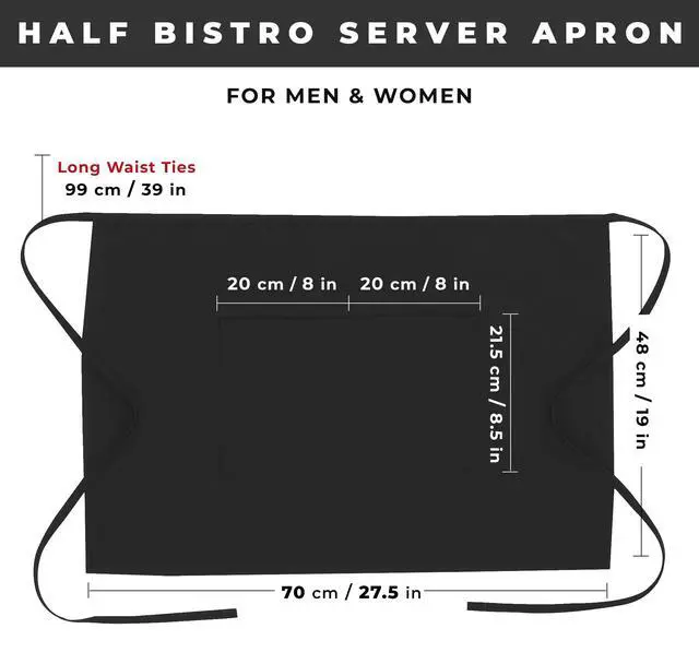 Alt view image 4 of 4 - Unisex Half Bistro Server Apron, Black, One Size