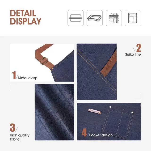 Alt view image 3 of 7 - 2 Pack Blue Unisex Waist Denim Aprons for Home and Kitchen,Chef Denim Apron For Waitress Half Short Aprons Restaurant For Women Men Serve