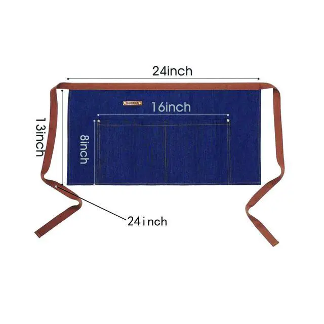 Alt view image 2 of 7 - 2 Pack Blue Unisex Waist Denim Aprons for Home and Kitchen,Chef Denim Apron For Waitress Half Short Aprons Restaurant For Women Men Serve