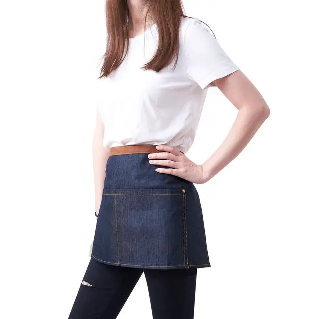 Alt view image 4 of 7 - 2 Pack Blue Unisex Waist Denim Aprons for Home and Kitchen,Chef Denim Apron For Waitress Half Short Aprons Restaurant For Women Men Serve