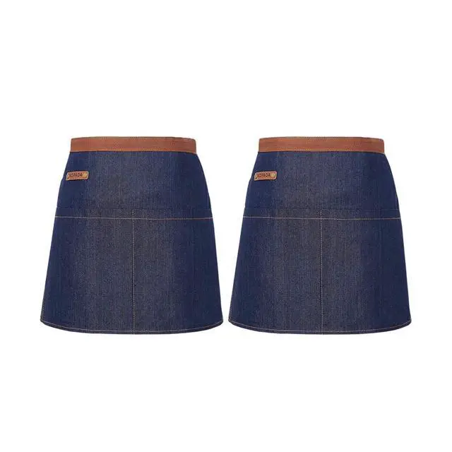 Alt view image 5 of 7 - 2 Pack Blue Unisex Waist Denim Aprons for Home and Kitchen,Chef Denim Apron For Waitress Half Short Aprons Restaurant For Women Men Serve