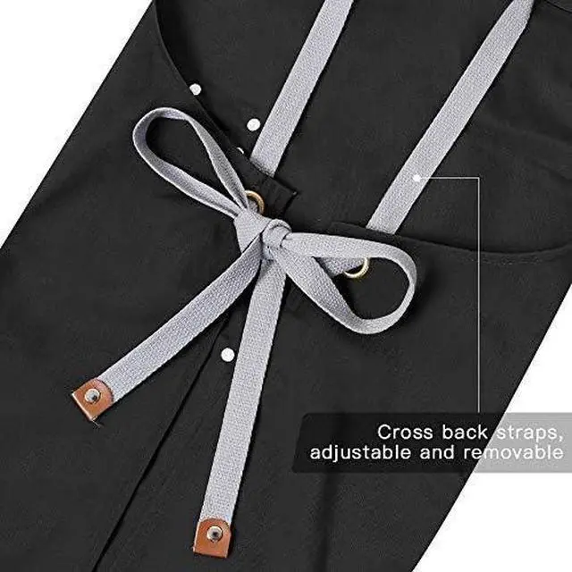 Alt view image 3 of 7 - Chef Apron-Cross Back Apron for Men Women with Adjustable Straps and Large Pockets,Canvas,M-XXL,Black
