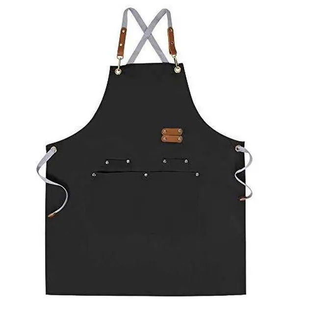 Alt view image 4 of 7 - Chef Apron-Cross Back Apron for Men Women with Adjustable Straps and Large Pockets,Canvas,M-XXL,Black