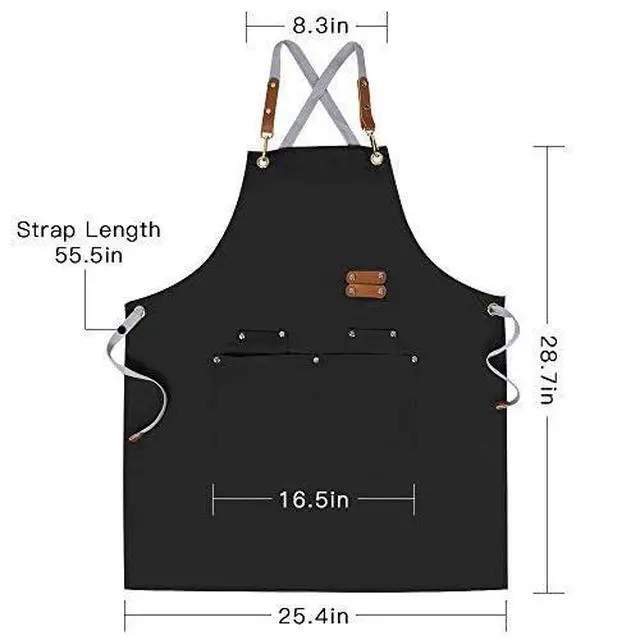 Alt view image 7 of 7 - Chef Apron-Cross Back Apron for Men Women with Adjustable Straps and Large Pockets,Canvas,M-XXL,Black