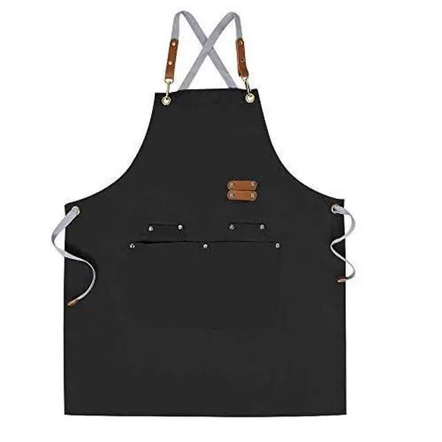Alt view image 2 of 7 - Chef Apron-Cross Back Apron for Men Women with Adjustable Straps and Large Pockets,Canvas,M-XXL,Black