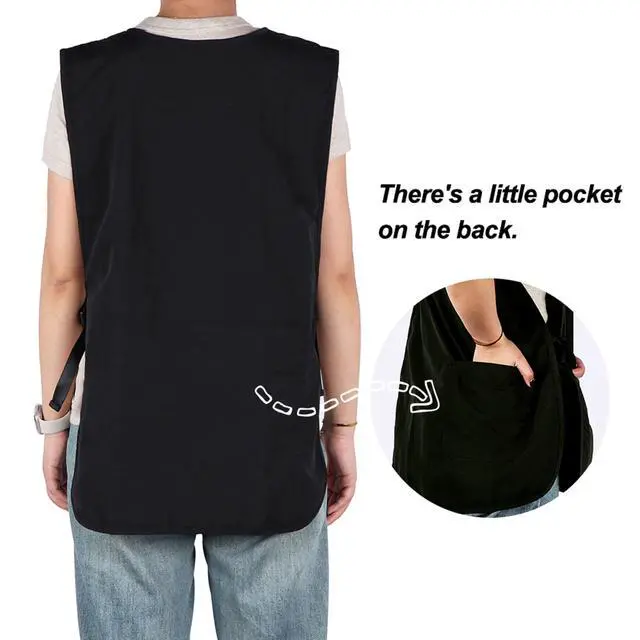 Alt view image 4 of 7 - Waterproof Cobbler Apron with 4 Pockets Vest Smock Apron for Men Women Chef Waiter Work (Black)