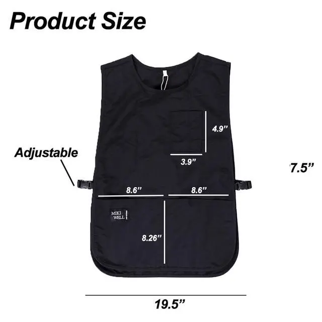 Alt view image 7 of 7 - Waterproof Cobbler Apron with 4 Pockets Vest Smock Apron for Men Women Chef Waiter Work (Black)