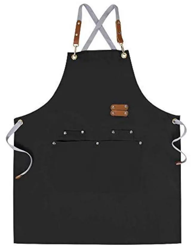 Main image of Chef Apron-Cross Back Apron for Men Women with Adjustable Straps and Large Pockets,Canvas,M-XXL,Black