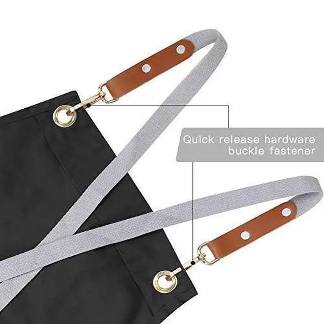 Alt view image 6 of 7 - Chef Apron-Cross Back Apron for Men Women with Adjustable Straps and Large Pockets,Canvas,M-XXL,Black