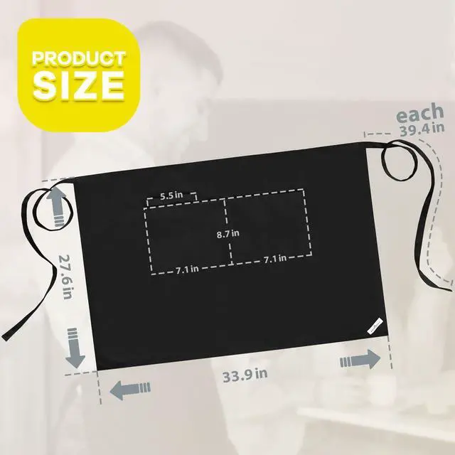 Alt view image 2 of 6 - Long Server Apron Black with 3 Pockets 28" Bistro Aprons Waterproof