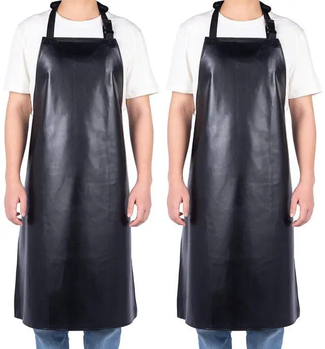 Main image of 2 Pack Waterproof Rubber Aprons, Heavy Duty Butcher for Men, Chemical Resistant Vinyl Apron, 39" Lightweight Adjustable Plastic Aprons for Dishwashing