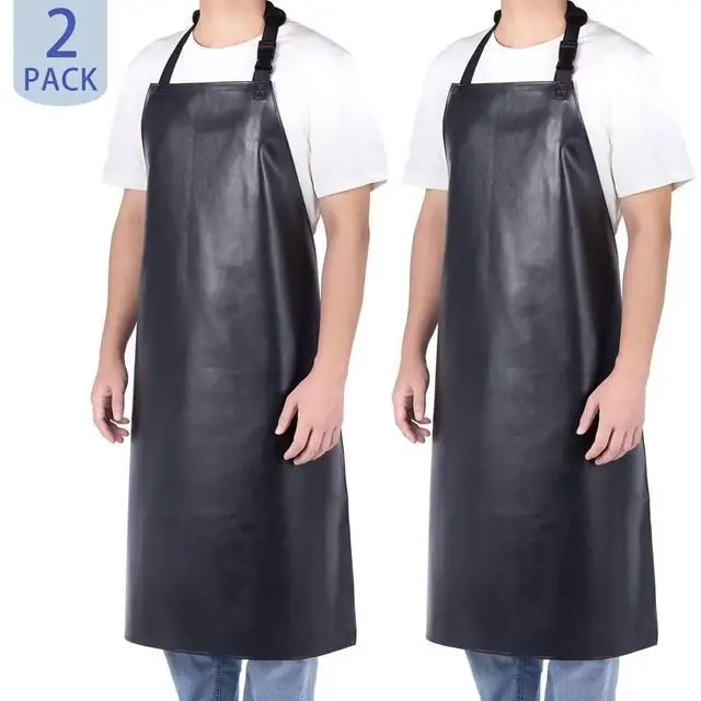 Alt view image 2 of 7 - 2 Pack Waterproof Rubber Aprons, Heavy Duty Butcher for Men, Chemical Resistant Vinyl Apron, 39" Lightweight Adjustable Plastic Aprons for Dishwashing