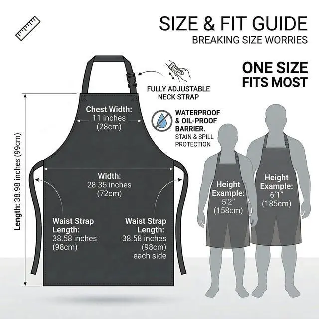 Alt view image 6 of 7 - 2 Pack Waterproof Rubber Aprons, Heavy Duty Butcher for Men, Chemical Resistant Vinyl Apron, 39" Lightweight Adjustable Plastic Aprons for Dishwashing