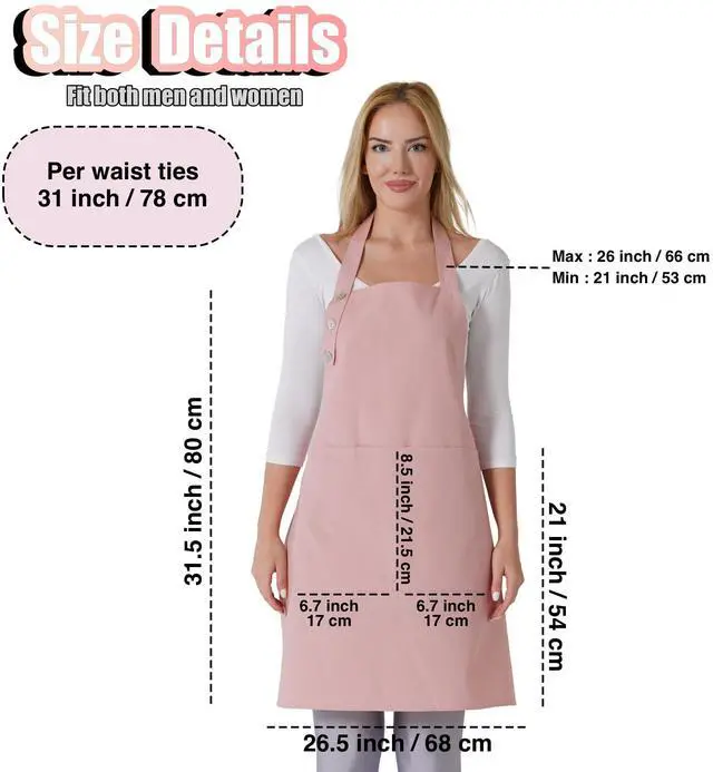 Alt view image 5 of 7 - Kitchen Apron Waterdrop Resistant Cotton Apron with adjustable Aprons for Women with Pockets 10 Color option Cooking Powder Pink Apron (Powder Pink)