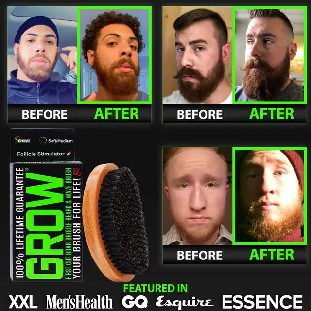 Alt view image 4 of 7 - GROW Beard Brush & 360 Wave Brush for Men - Natural Boar Bristle For Fuller, Thicker Hair, Beard & Mustache - Premium Full-Size to Exfoliate, Strengthen Hair, Stimulate & Boost Growth