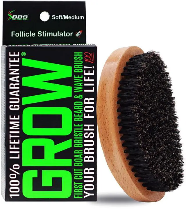 Main image of GROW Beard Brush & 360 Wave Brush for Men - Natural Boar Bristle For Fuller, Thicker Hair, Beard & Mustache - Premium Full-Size to Exfoliate, Strengthen Hair, Stimulate & Boost Growth