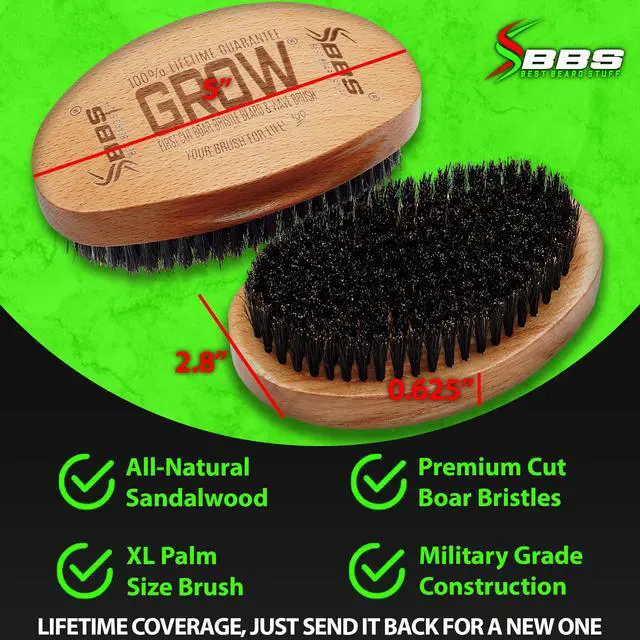 Alt view image 7 of 7 - GROW Beard Brush & 360 Wave Brush for Men - Natural Boar Bristle For Fuller, Thicker Hair, Beard & Mustache - Premium Full-Size to Exfoliate, Strengthen Hair, Stimulate & Boost Growth
