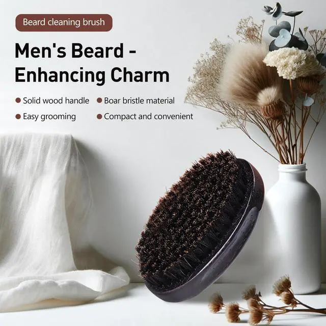 Alt view image 2 of 7 - Men's Boar Bristle Beard Brush with Wooden Handle - Pocket Size for Mustache and Beard Grooming (Black)