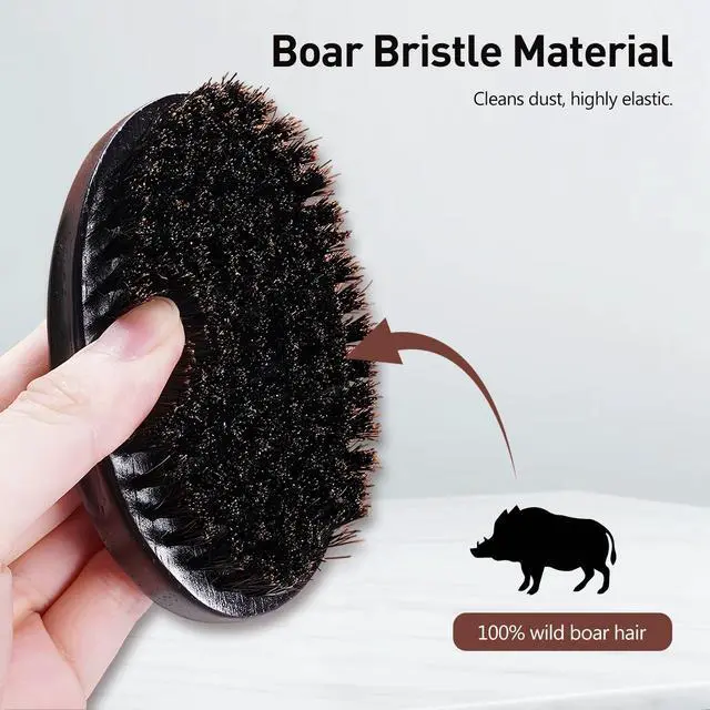 Alt view image 3 of 7 - Men's Boar Bristle Beard Brush with Wooden Handle - Pocket Size for Mustache and Beard Grooming (Black)