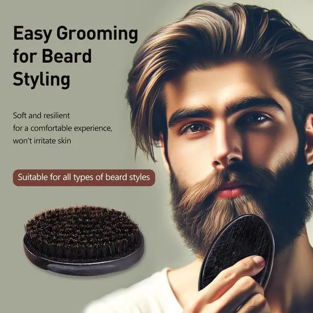 Alt view image 5 of 7 - Men's Boar Bristle Beard Brush with Wooden Handle - Pocket Size for Mustache and Beard Grooming (Black)