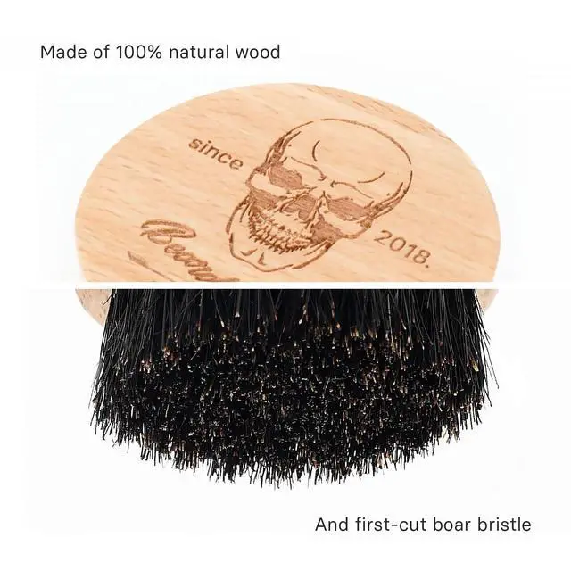 Alt view image 2 of 6 - Small Round Beard Brush, Boar Bristle Wooden Brush for Travel