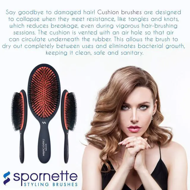 Alt view image 4 of 7 - Boar Bristle Hair Brush for Women & Men - Small Luxury Cushion Oval Vented Hair Brush for Styling & Smoothing - Nylon & Boar Bristles Help to Reduce Breakage - For All Hair Types