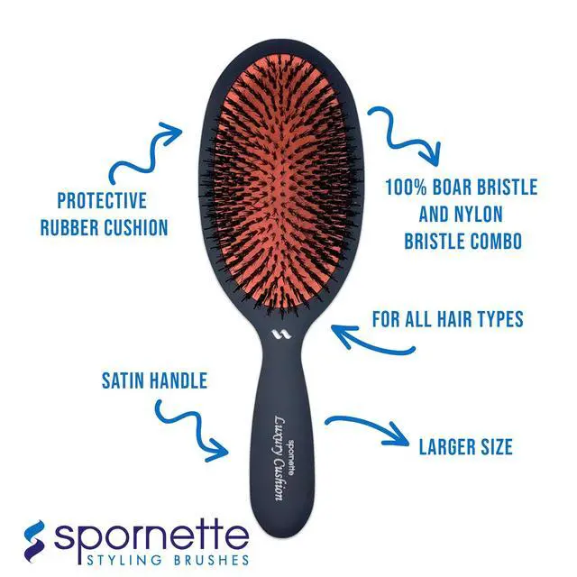 Alt view image 5 of 7 - Boar Bristle Hair Brush for Women & Men - Small Luxury Cushion Oval Vented Hair Brush for Styling & Smoothing - Nylon & Boar Bristles Help to Reduce Breakage - For All Hair Types