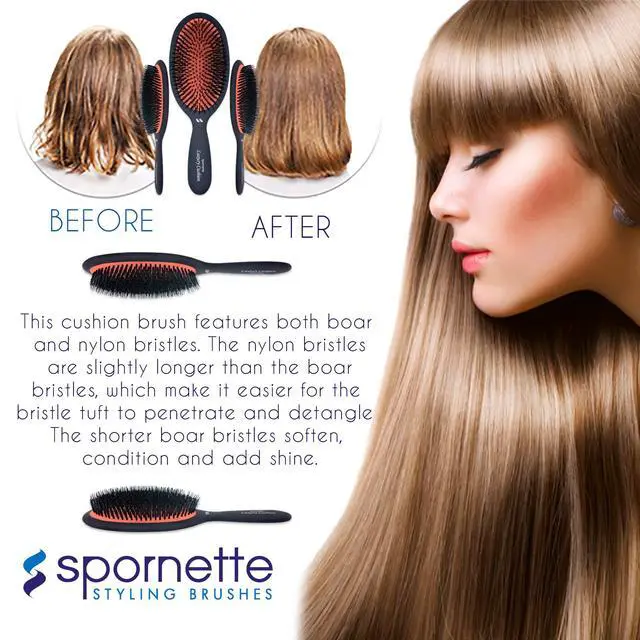 Alt view image 6 of 7 - Boar Bristle Hair Brush for Women & Men - Small Luxury Cushion Oval Vented Hair Brush for Styling & Smoothing - Nylon & Boar Bristles Help to Reduce Breakage - For All Hair Types