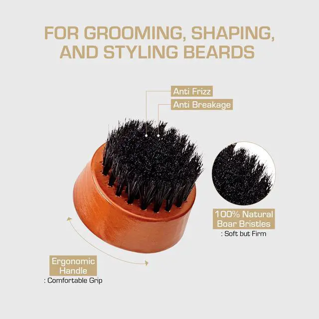 Alt view image 2 of 5 - Beard Brush with 100% Natural Boar Bristles for Men, Premium Wooden Brush, Beards Mustaches Grooming Shaving Comb, Tame and Soften Facial Hair (Round Mini)