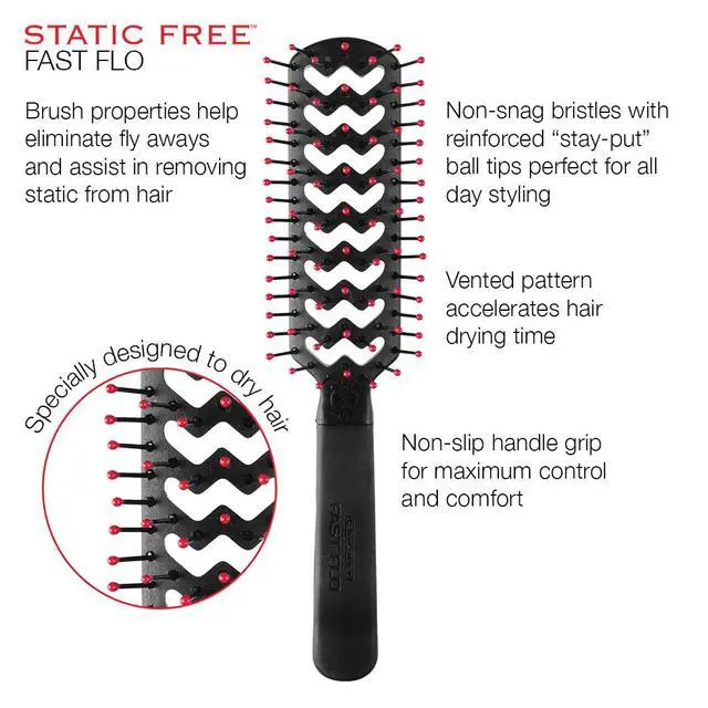 Alt view image 5 of 7 - Static Free Fast Flo Vent Hair Brush - Quick Blow Drying, Easy Styling, and Tangle-Free Detangling for All Hair Types, Long, Short, Thick, Thin, Curly, Straight, and Wavy