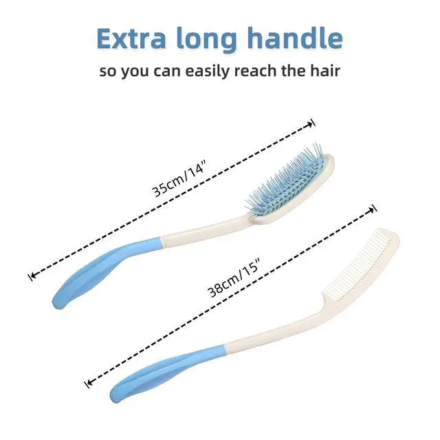 Alt view image 5 of 6 - Long Reach Handled Comb and Hair Brush Set Applicable to elderly and hand-disabled people inconvenient upper limb activities (2 pcs)