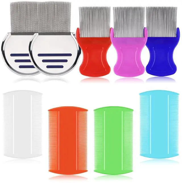 Main image of 9 Pcs Lice Combs, Flea Combs, Hair Comb Double Sided Fine Tooth Combs, Removal Dandruff Comb with Metal Teeth, Stainless Steel Louse and Nit Comb for Head Lice Treatment
