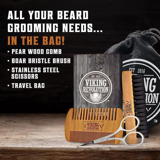 Alt view image 2 of 7 - Beard Comb & Beard Brush Set for Men -- Natural Boar Bristle Brush and Dual Action Pear Wood Comb w/Velvet Travel Pouch - Great for Grooming Beards and Mustaches