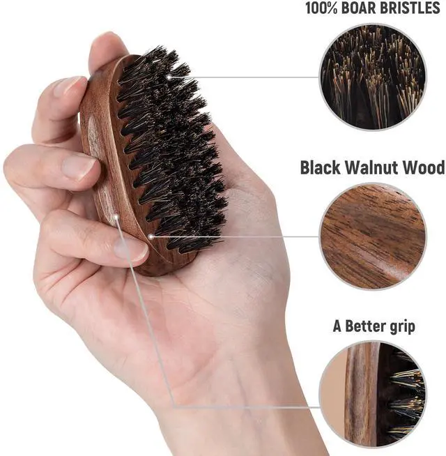 Alt view image 2 of 6 - Small Travel Beard Brush - Natural Boar Bristles with Black Walnut Wood