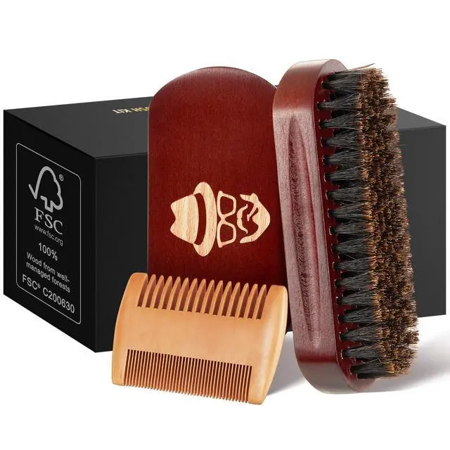 Alt view image 5 of 6 - Beard Brush, 100% Boar Bristle Natural Black Walnut Wood Beard Comb Hair Mustache Shaving Brush Facial Hair Brush