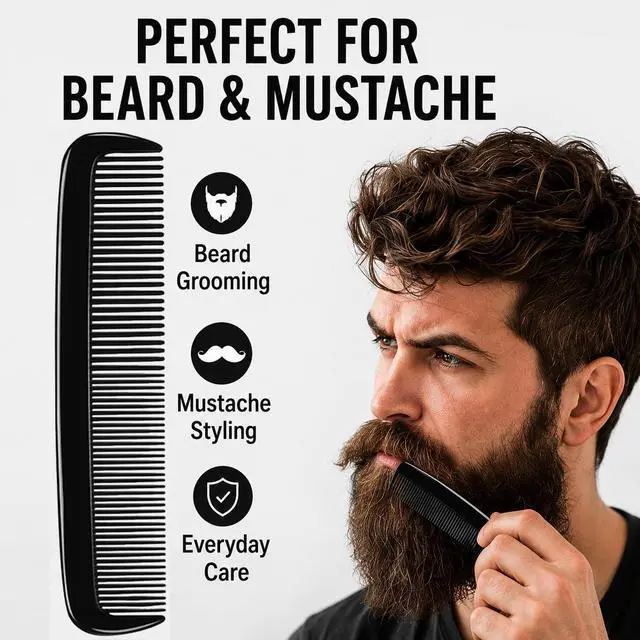 Alt view image 2 of 7 - Pocket Beard Comb 6 Pack, 5 Inch Fine Tooth Hair Comb for Men, Travel Barber Comb, Mustache Styling Comb, Grooming Comb for Beard Hair and Mustache, Black